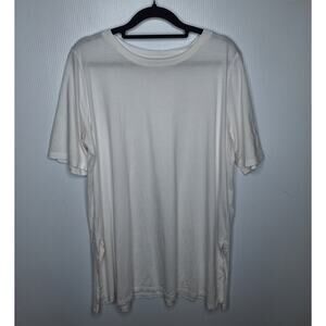 Eileen Fisher Organic Cotton T-shirt White Large Split Side 1/2 Sleeve Basic